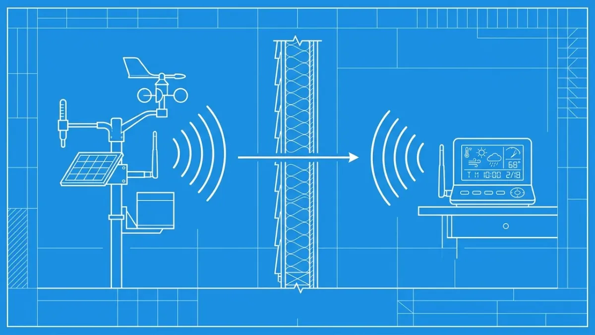 Illustration du signal sans fil d'une station météo vers une maison